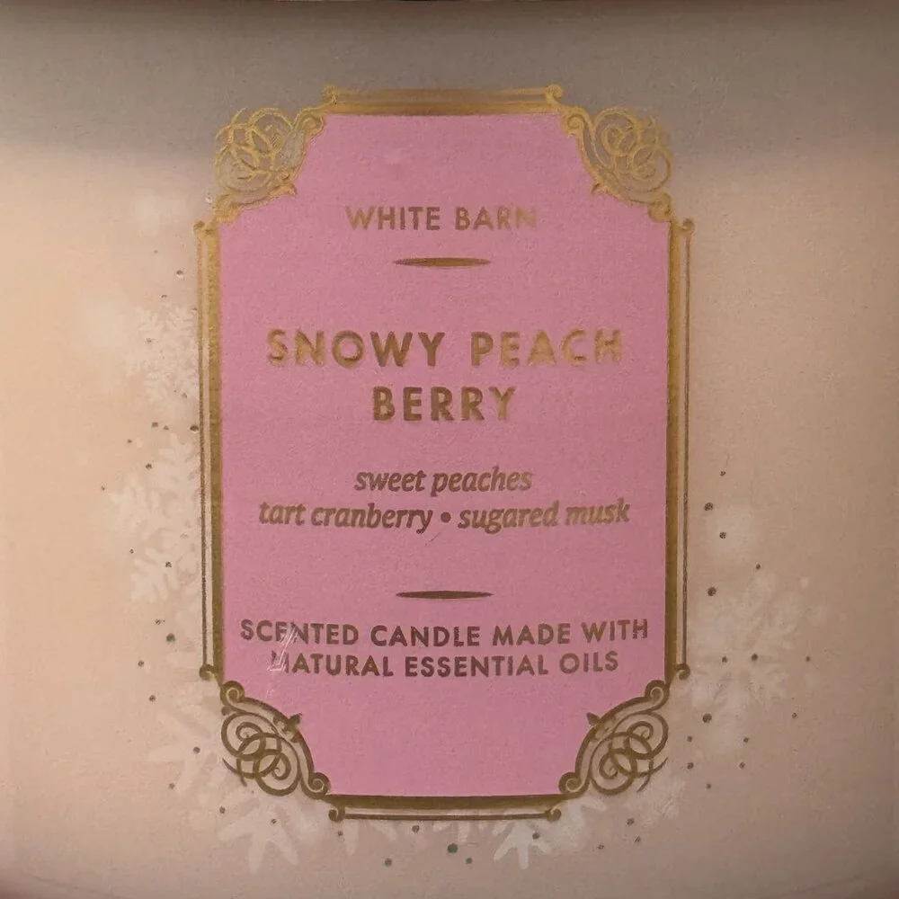 BBW Snowy Peach Berry White Barn Bath & Body Works 3 Wick Candle - Picture 3 of 10